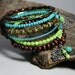 Lime and Coconut Beaded Bangle Layer Memory Wire Wrap - Beaded Bracelet with Hamsa Hand Charm