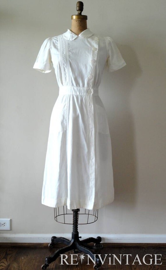 vintage 1940s WWII NURSE uniform cotton dress by White Swan