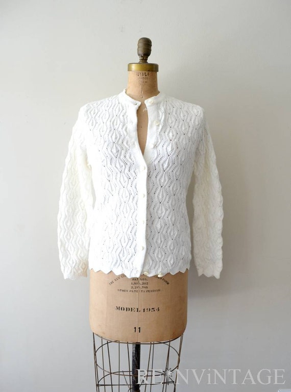 vintage 1960s sweater: snow white 60s cardigan by shopREiNViNTAGE