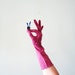 vintage gloves - long pink gloves / embroidered flower