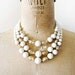 vintage beaded necklace : 1960s ivory metallic 3 strand pearl necklace
