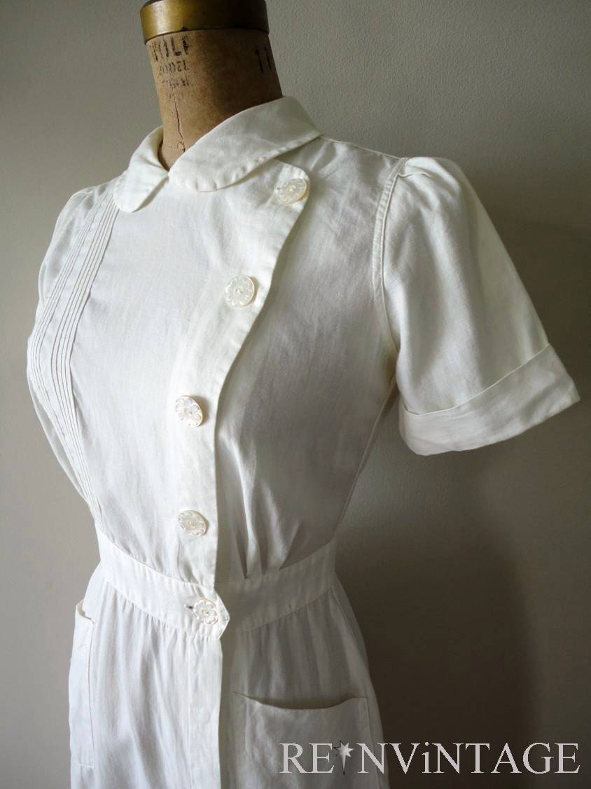 vintage 1940s WWII NURSE uniform cotton dress by White Swan