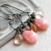 Pink Opal Earrings, Oxidized Sterling Silver Wire Wrapped Soft Muted Rose Gemstone Dangles