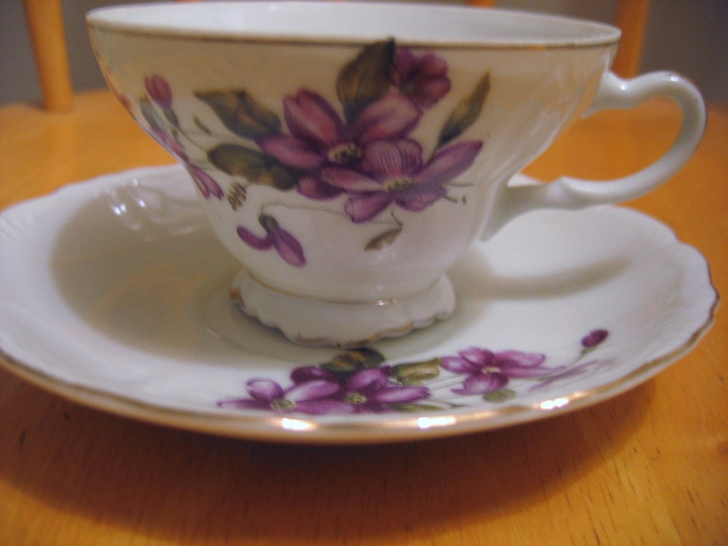 Tea Cup And Saucer Purple Flowers Japan by RoadtoKohala on Etsy