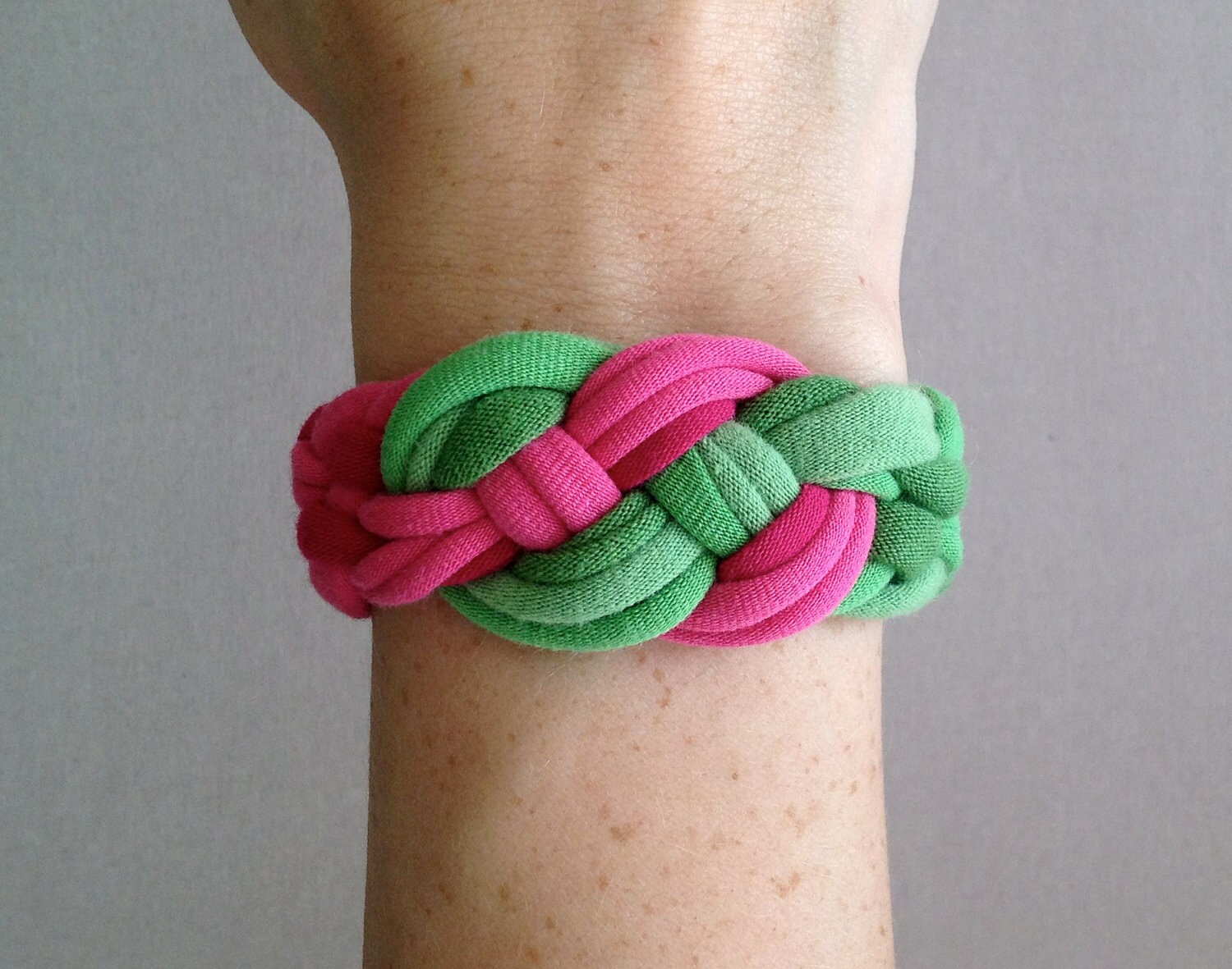 Fabric Bracelet Braided Bracelet Green and Pink Green