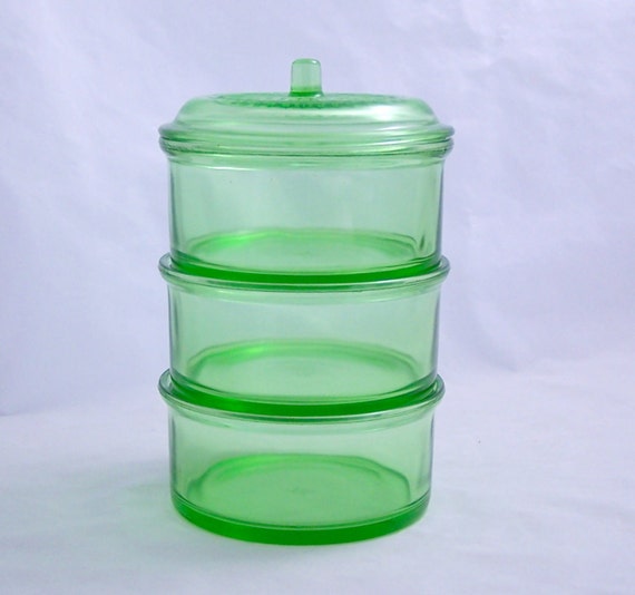 HazelAtlas Depression Glass Round Stacking Refrigerator Jars