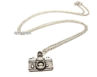 Camera Necklace - stainless steel chain geek necklace cute necklace nerdy quirky jewellery funny jewelry geeky necklace photo photographer