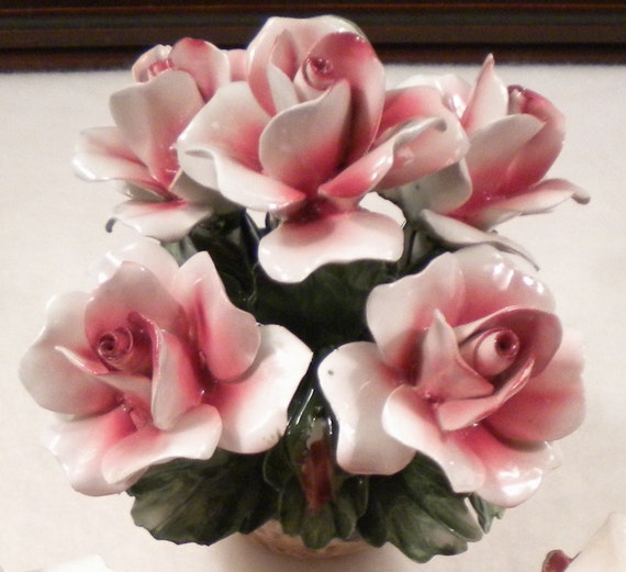 Items similar to Delicate Antique NUOVA CAPODIMONTE Basket of Roses ...