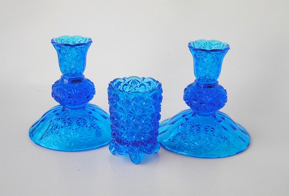 Fenton Blue Glass Candlesticks