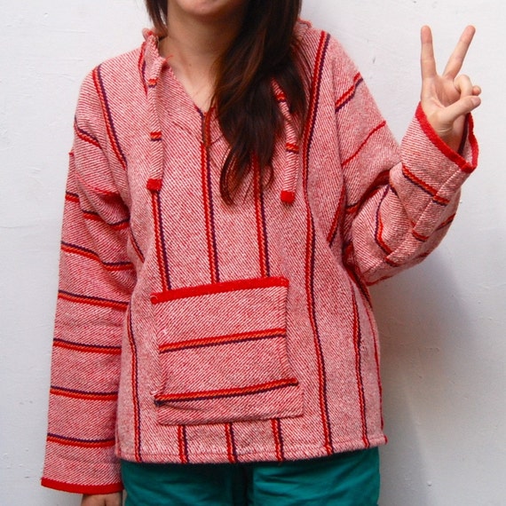vintage 90s BAJA PULLOVER mexican woven rug HOODIE jacket