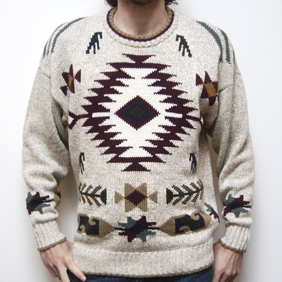 vintage NATIVE AMERICAN thick knit SOUTHWEST design sweater