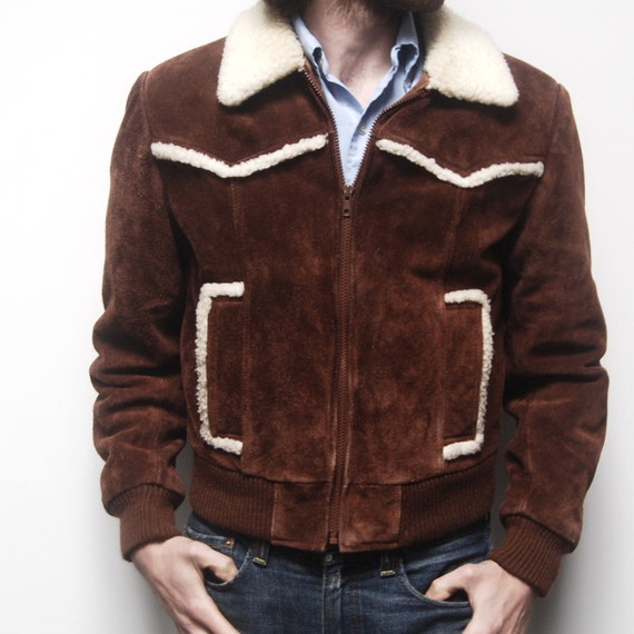 vintage 70s SUEDE deep brown LEATHER sherpa lined by CairoVintage