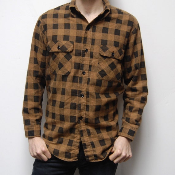 BUFFALO PLAID flannel brown and black button up shirt