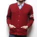vintage 60s VARSITY red and white SLEEVE STRIPE pocket CARDIGAN made in USA