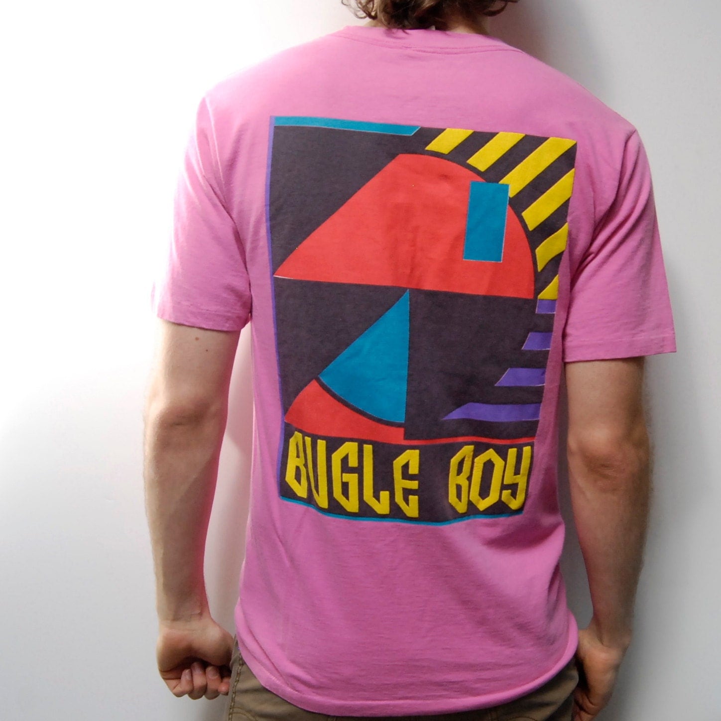 BUGLE BOY pink geometric COTTON tshirt made in usa