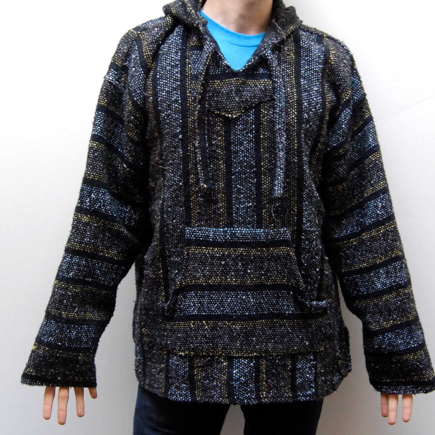 BAJA PULLOVER striped mexican woven rug SURFER hoodie unisex