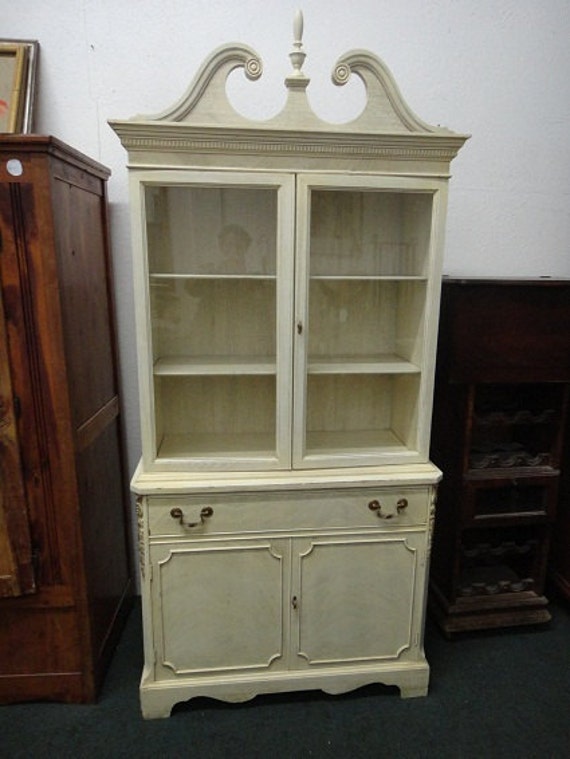 Shabby Chic Vintage Modern Antique White Washed China Cabinet