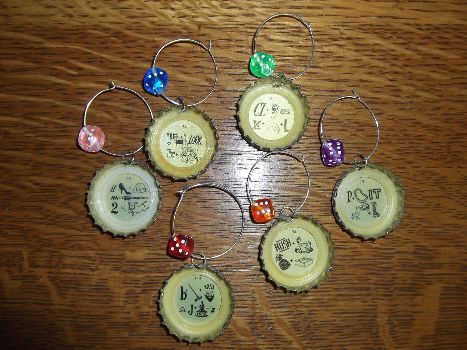 Wine Glass Charms OOAK LUCKY Lager Beer Bottle Caps Puzzles