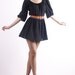 Vtg.80s Black Cotton Balloon Sleeve Rainbow Belted Full Skirt Party Mini Dress.S/M.Bust 38.Waist 28.