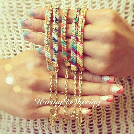 Items similar to Diagonal Rhinestone Friendship Bracelets with Charm on