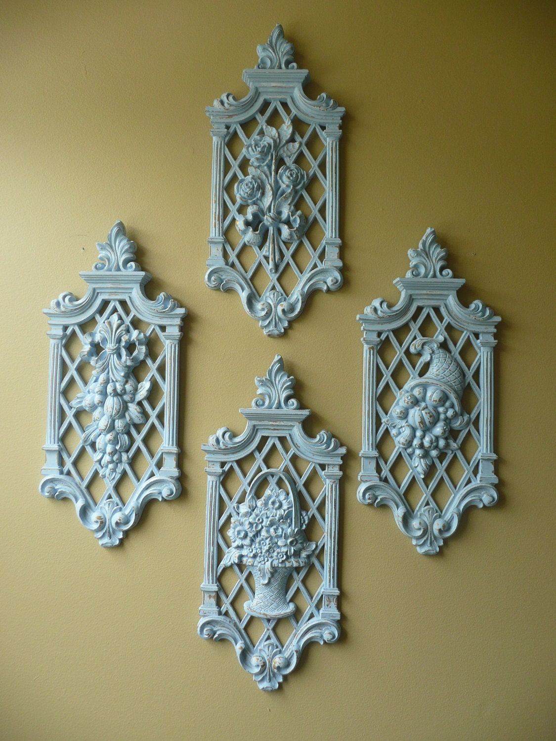 Upcycled Vintage Syroco Light Blue Wall Decor