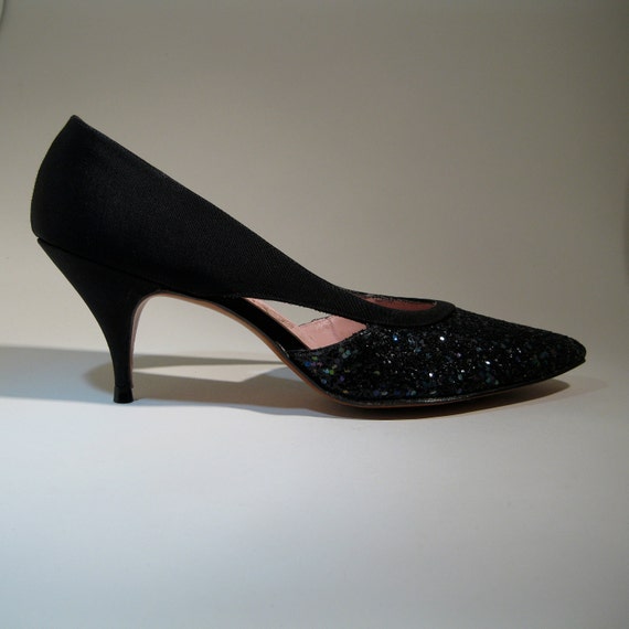 Vintage 1950s Black Glitter Shoes 1960s High Heel by AlexSandras