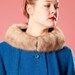 Vintage 1960s Mink Collar Coat Blue Boucle Wool Silver Winter Fashions