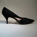 Vintage 1950s Black Glitter Shoes 1960s High Heel Cut Outs Cocktail Fashions