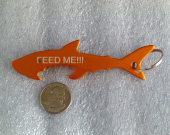 Shark Shaped Keychain with Bottle Opener -- Laser Engraved -- Personalized