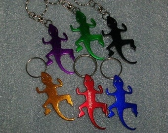 Lizard Shaped Key Chain with Bottle Opener -- Laser Engraved -- Personalized