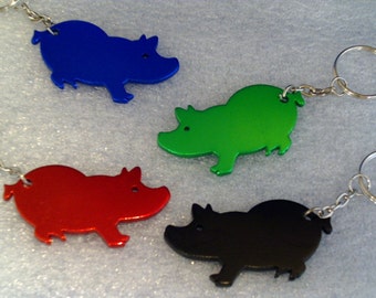 NEW --- Pig Shaped Key Chain with Bottle Opener -- Laser Engraved -- Personalized