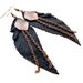 RESERVED black leather feather earrings antique copper