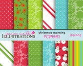 Christmas Morning Cute Digital Papers for Commercial or Personal Use, Christmas Patterns, Christmas Papers Il_170x135