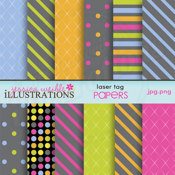 Laser Tag Cute Digital Papers for Card Design, Scrapbooking, and Web Design Il_570xn