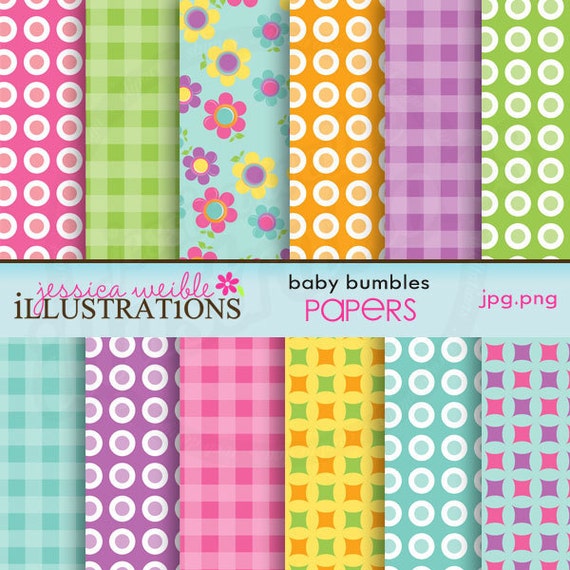 Baby Bumbles Papers Cute Digital Papers for Card Design, Scrapbooking, and Web Design Il_570xn