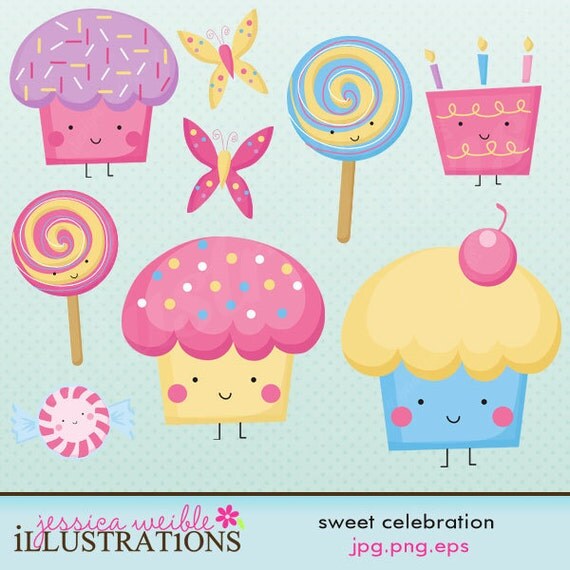 Sweet Celebration Cute Digital Clipart for Card Design, Scrapbooking, and Web Design Il_570xn