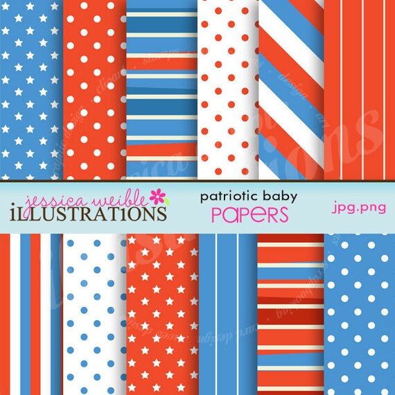 Patriotic Baby Cute Digital Papers for Card Design, Scrapbooking, and Web Design Il_570xn