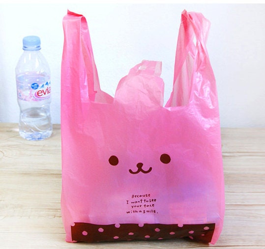Pink Cute Rabbit Plastic Bag set M 15 bags