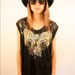 RHINESTONE BUTTERFLY 80s Black Sequin Beaded Butterfly Tassel Tank Top