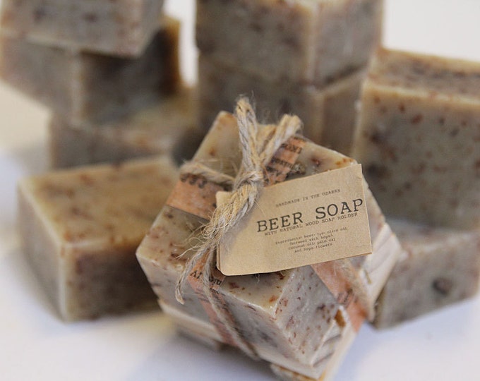A Lil' BEER Soap with wooden soap dish Gift Set Made In The OZARKS- | | Rustic Wedding favors, party favors, client gift, father's day gift