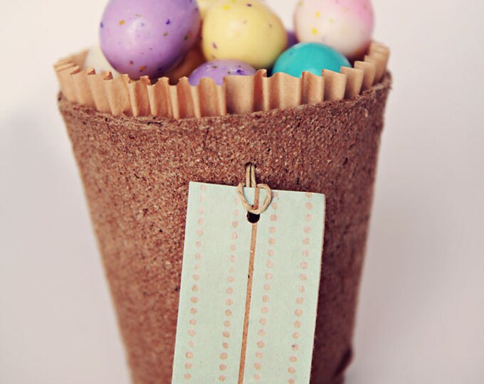 Set of 4- Biodegradable Spring or Easter Treat Cups with Washi Tape Tags