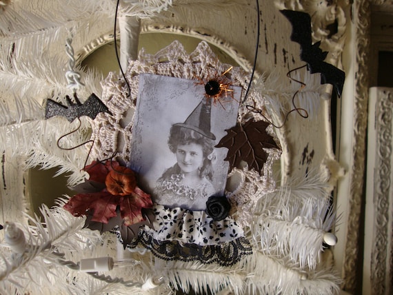 Items similar to Halloween mixed media victorian witch