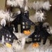 Haunted house ornaments Black glittered Halloween cute Haunted house ornaments Country cottage halloween tree decorations