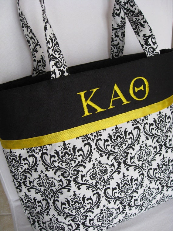 Personalized Embroidered Sorority Tote Damask by VelvetPetals