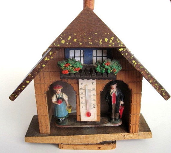 Vintage Toggili Wooden Weather House with Wooden Knob