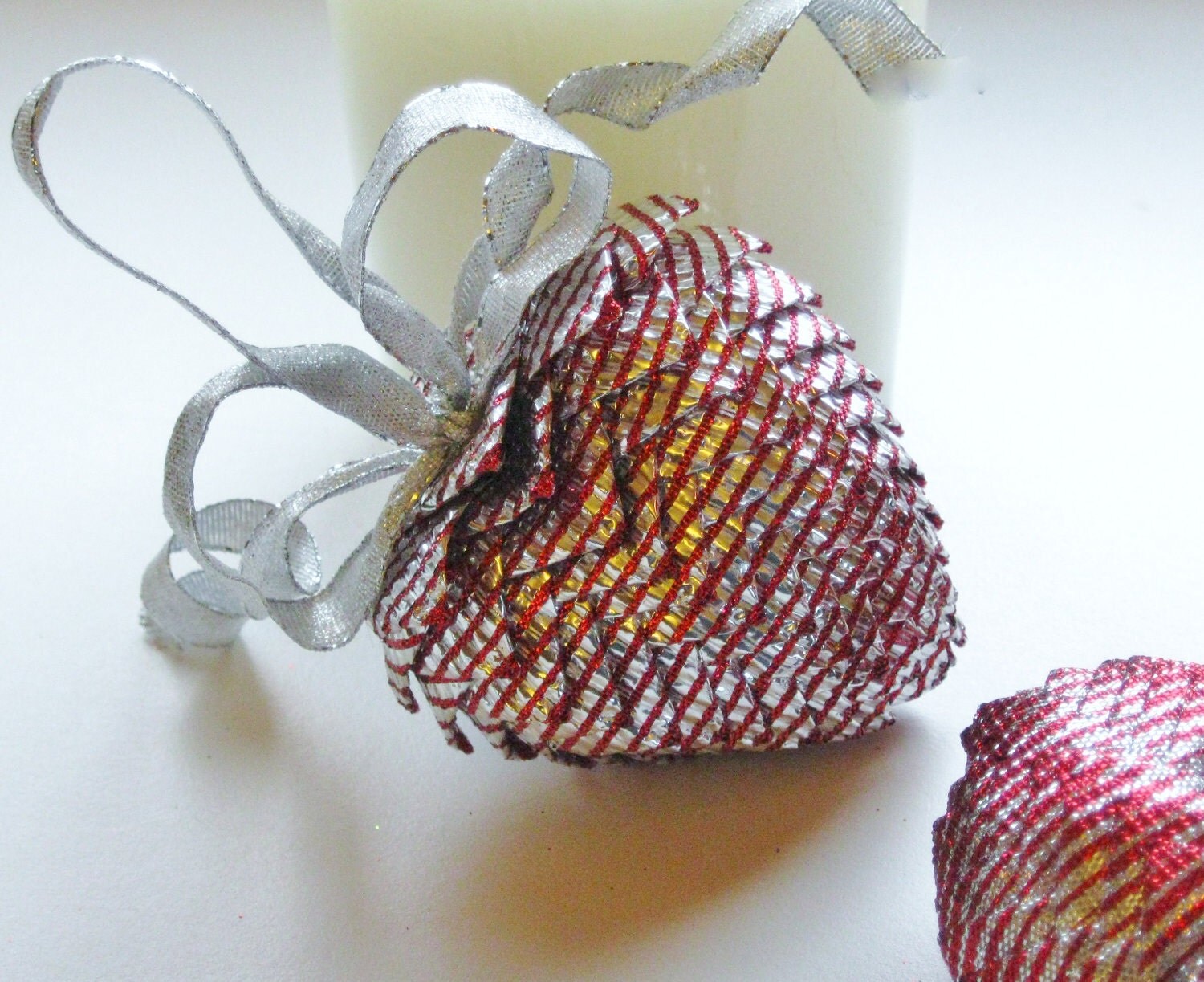 Silver and Red collectible Christmas or Valentines Heart decor