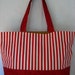 Red and White Stripes Extra Large Tote, Large Beach BAG, Work BAG, Diaper BAG, Gym Bag, Large Purse