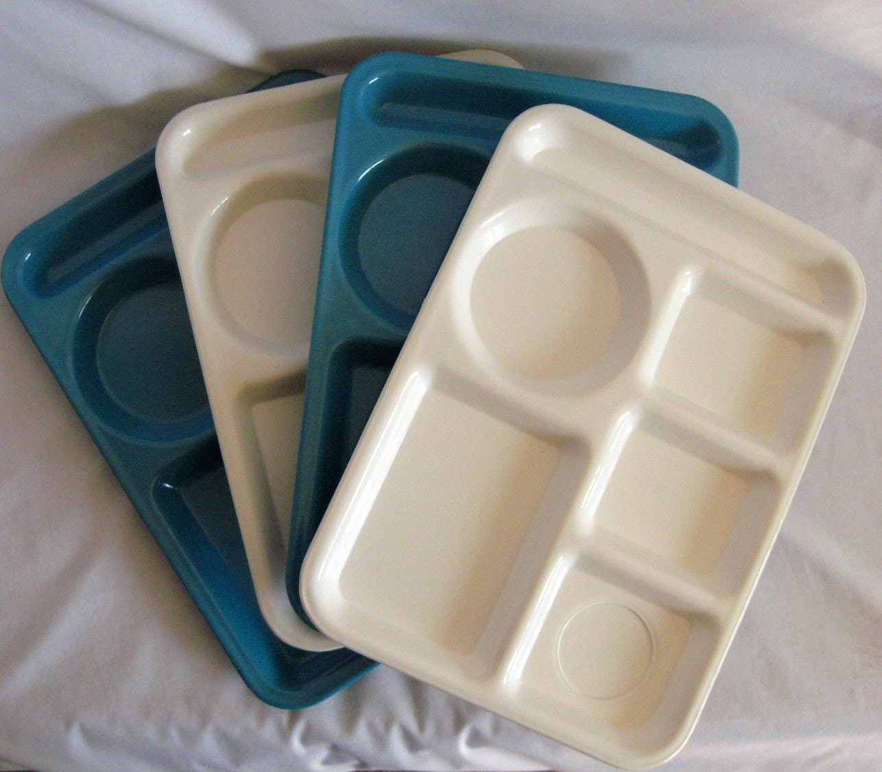 Vintage Lunch or Cafeteria Trays in Blue and White by Texas