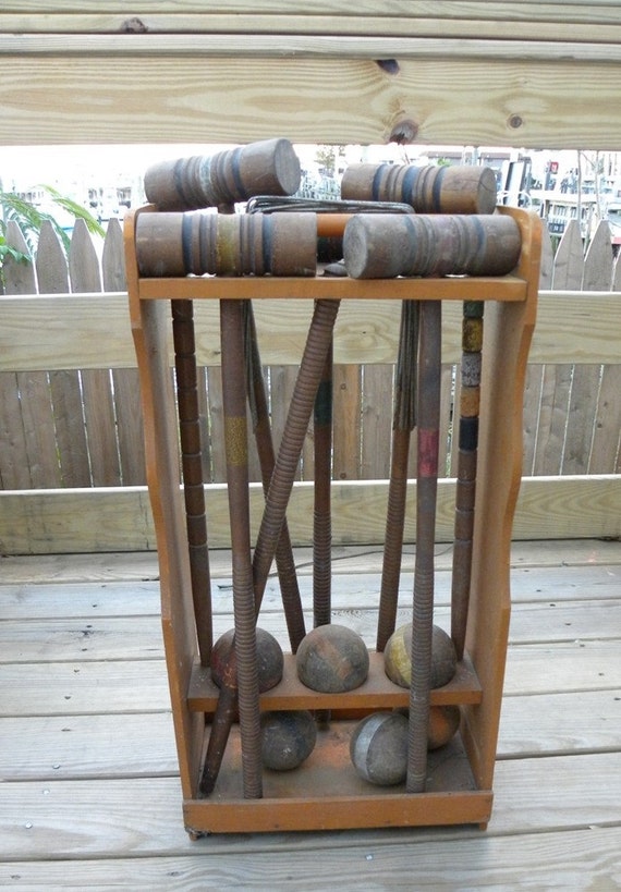 Vintage Croquet Set with Stand