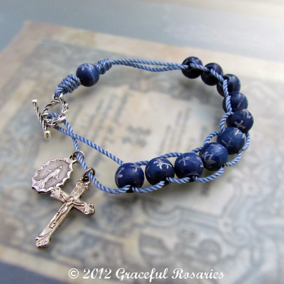 Catholic Rosary Bracelet Sliding Wood Rosary and Cord